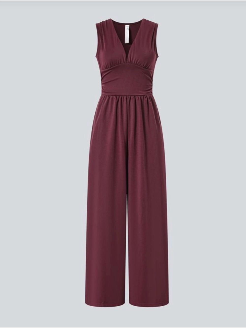Halara Burgundy V Neck Sleeveless Ruched Pocket Jumpsuit-Easy Peezy Size M New - Picture 6 of 13